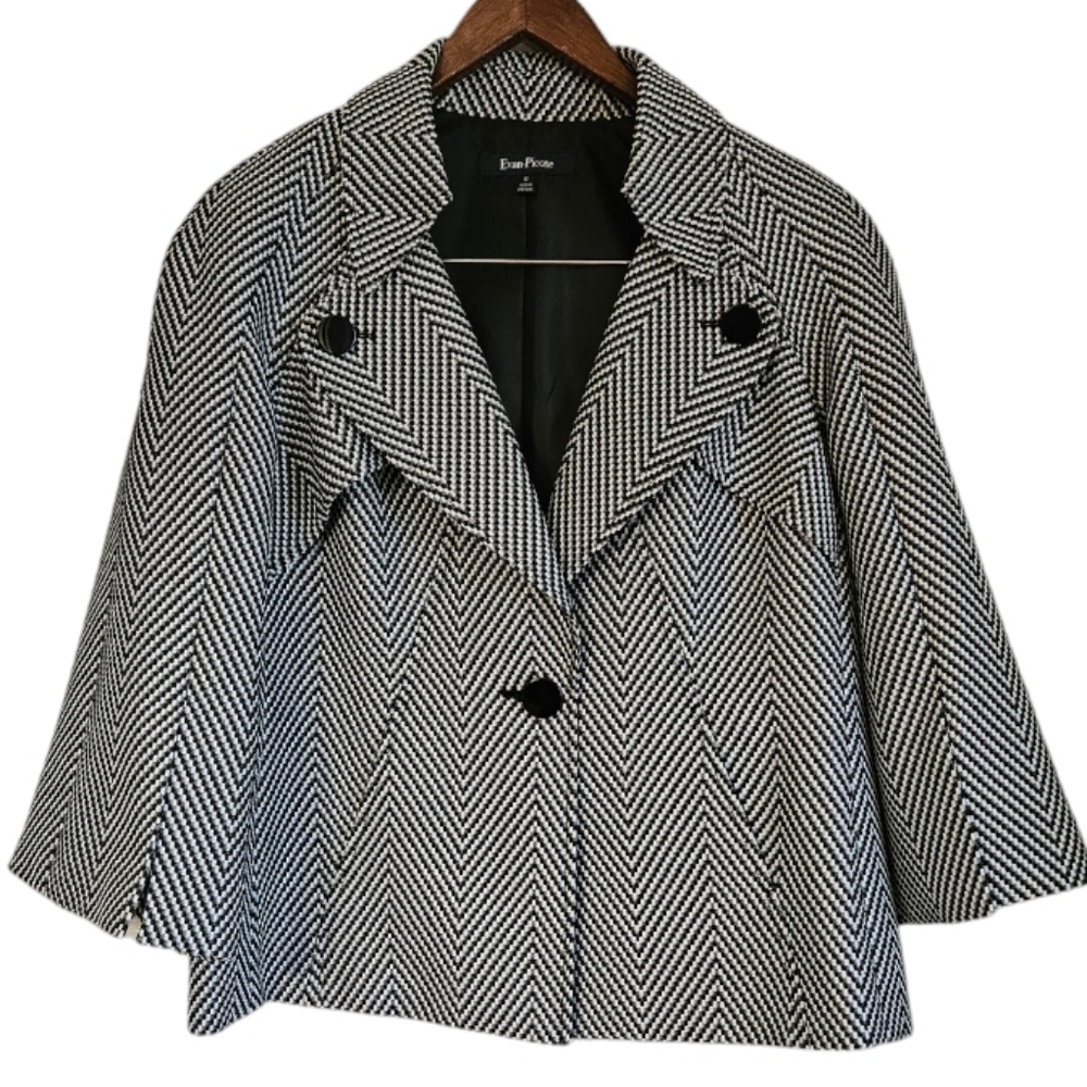 Evan Picone Black and White Herringbone Blazer